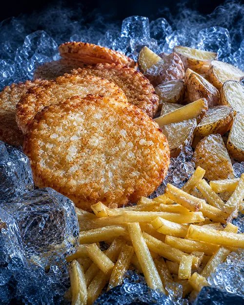 Frytki, placki ziemniaczane i ćwiartki ziemniaków na lodzie w ofercie IGLOMEN